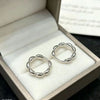 Rice-Grain Hoop Earrings, Silver-Tone Copper Design with Seven Bead Details, 16 mm Diameter - Product view 3