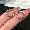 Rice-Grain Hoop Earrings, Silver-Tone Copper Design with Seven Bead Details, 16 mm Diameter - Product view 4