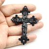 Flower Vine Cross Pendant, Vintage-Inspired Alloy Design in Antique Silver, Gunmetal or Silver Tone - Gun black
