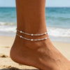 Double-Layer Anklet for Women, Fine Metal Chains with Small Bead Details, Gold or Silver Tone - Product view 2