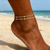 Double-Layer Anklet for Women, Fine Metal Chains with Small Bead Details, Gold or Silver Tone - Product view 3