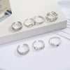 Toe Ring Set for Women, 8-Piece Silver-Tone Open Bands with Floral, Wave and Geometric Designs
