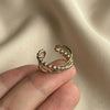 Crossover Open Ring for Women, Antique Gold-Tone Layered Bands with Beaded Edges