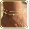 Copper Charm Anklets for Women, Gold-Tone Heart, Star, Bow, Clover and Evil Eye Design Options - Golden round shape