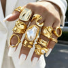 Statement Geometric Rings for Women, Irregular Metal Bands in Gold-Tone or Silver-Tone Designs - Golden F-00090