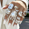 Statement Geometric Rings for Women, Irregular Metal Bands in Gold-Tone or Silver-Tone Designs - Silver F-00091
