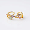 Floral and Celestial CZ Ring, Copper with Gold-Tone or Silver-Tone Finish, Adjustable, 20 Style Options