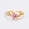 Floral and Celestial CZ Ring, Copper with Gold-Tone or Silver-Tone Finish, Adjustable, 20 Style Options