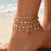 Layered Charm Anklet for Women, Gold-Tone Chains with Colorful Sparkling Drop Accents - 1 #