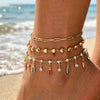 Layered Charm Anklet for Women, Gold-Tone Chains with Colorful Sparkling Drop Accents - Product view 5