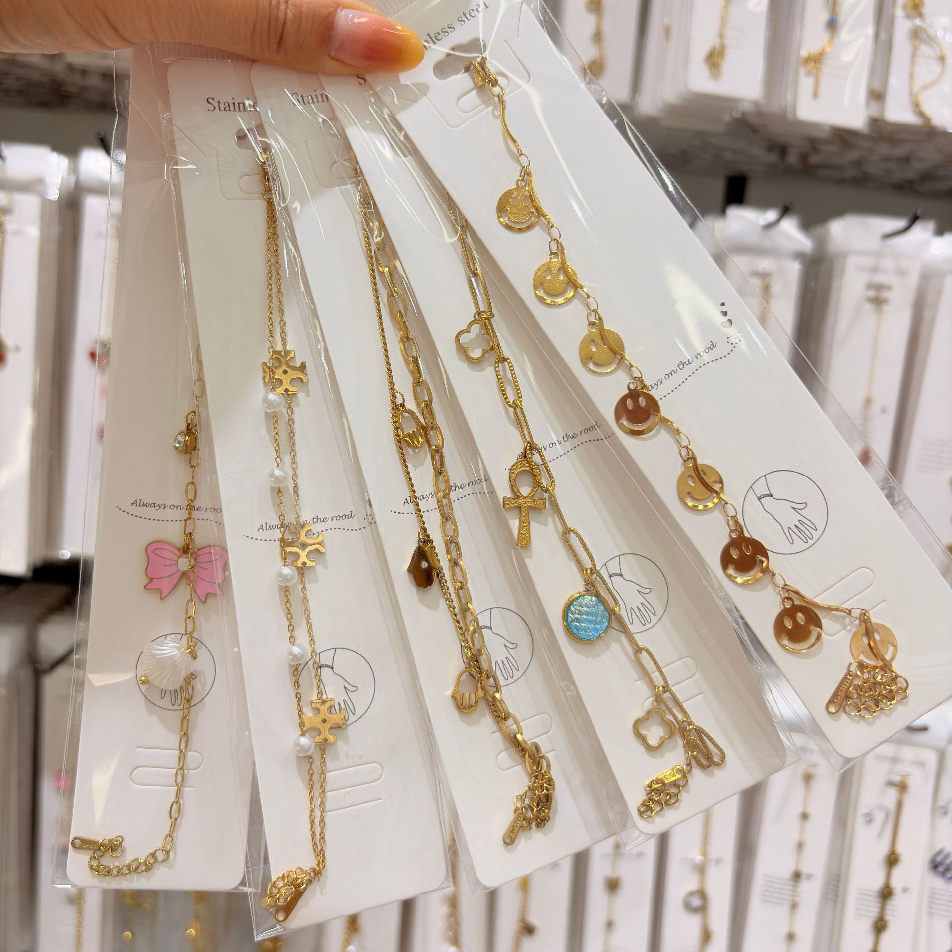Stainless Steel Bracelets for Women, Fine Chains with Bow and Geometric Charm Design Options - Product view 1