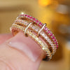 Triple-Band Ring, Copper with Pink and Yellow Cubic Zirconia, Gold-Tone, Sizes No. 6-10