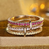 Triple-Band Ring, Copper with Pink and Yellow Cubic Zirconia, Gold-Tone, Sizes No. 6-10