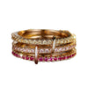 Triple-Band Ring, Copper with Pink and Yellow Cubic Zirconia, Gold-Tone, Sizes No. 6-10