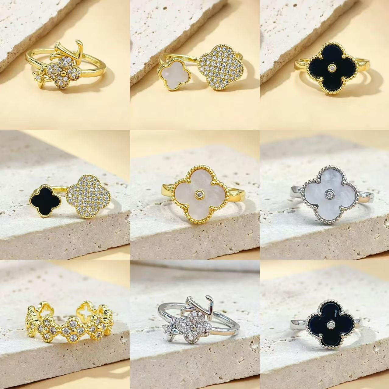 Four-Leaf Clover Ring for Women, Copper Design with Sparkling Zircon Accents, Assorted Styles - Product view 1
