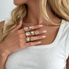 Hammered Ring Set, Zinc Alloy with Clear Accents, 7 Pieces in Gold or Silver Tone
