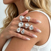 Hammered Ring Set, Zinc Alloy with Clear Accents, 7 Pieces in Gold or Silver Tone