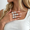 Hammered Ring Set, Zinc Alloy with Clear Accents, 7 Pieces in Gold or Silver Tone