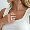 Hammered Ring Set, Zinc Alloy with Clear Accents, 7 Pieces in Gold or Silver Tone
