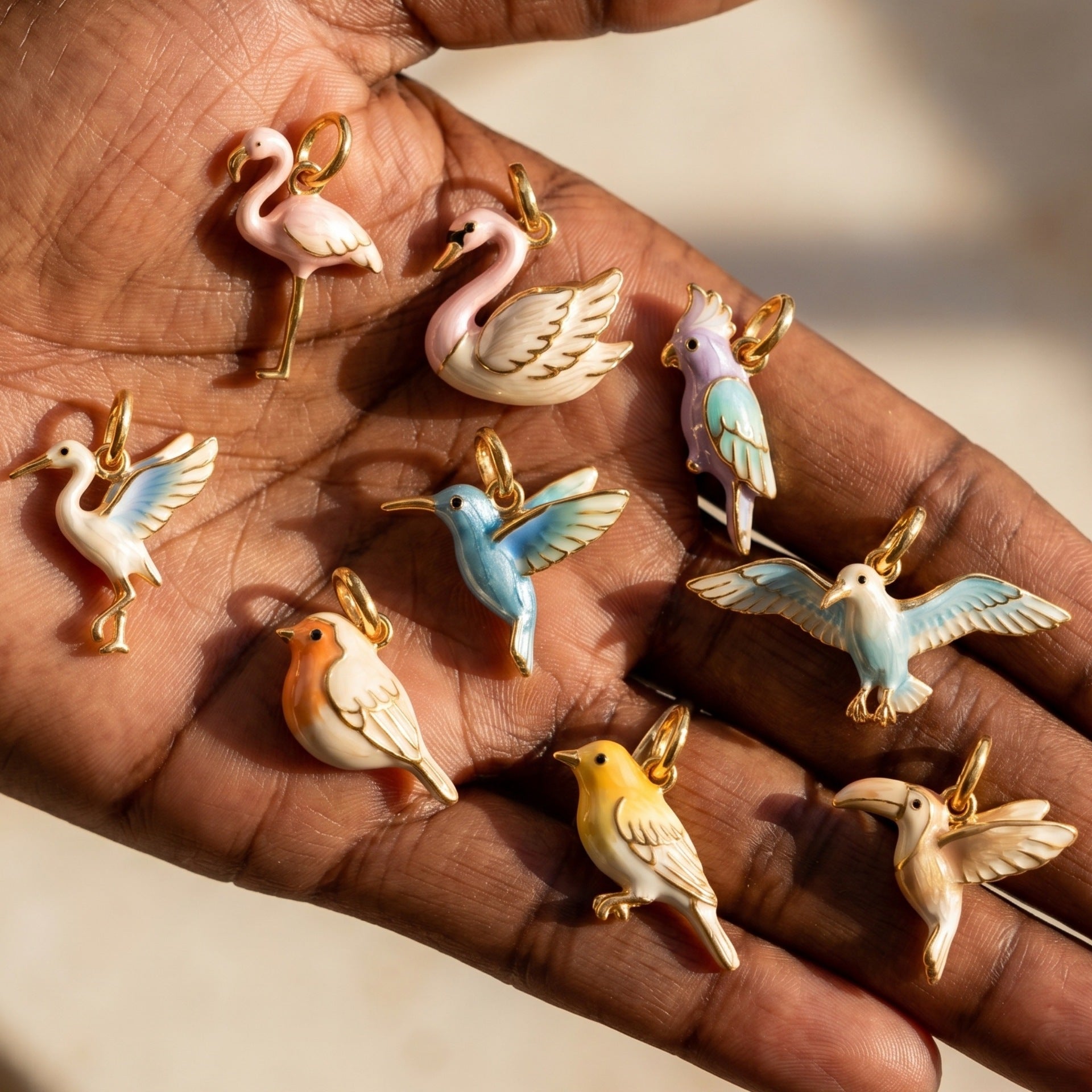 Bird Pendant Charms, Stainless Steel Crane, Swan, Parrot and Other Bird Designs in Gold-Tone Finish - Product view 1