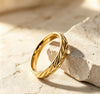 Adjustable Wheat Ear Ring for Women, Titanium Steel Botanical Band in Gold or Silver Tone - Gold