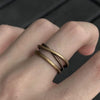 Antique Gold-Tone Open Ring, Layered Crossover Bands with Rope-Texture Detail