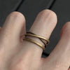 Antique Gold-Tone Open Ring, Layered Crossover Bands with Rope-Texture Detail