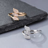 Leaf Ring, Copper with Clear Accents, Open Band in Gold or Silver Tone