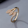 Leaf Ring, Copper with Clear Accents, Open Band in Gold or Silver Tone