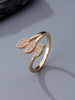Leaf Ring, Copper with Clear Accents, Open Band in Gold or Silver Tone
