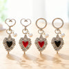 Heart Keychain, Alloy with Red or Black Inlay and Pearl-Look Bead, Heart or Round Clasp