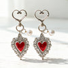 Heart Keychain, Alloy with Red or Black Inlay and Pearl-Look Bead, Heart or Round Clasp