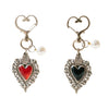 Heart Keychain, Alloy with Red or Black Inlay and Pearl-Look Bead, Heart or Round Clasp
