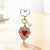Heart Keychain, Alloy with Red or Black Inlay and Pearl-Look Bead, Heart or Round Clasp