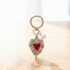 Heart Keychain, Alloy with Red or Black Inlay and Pearl-Look Bead, Heart or Round Clasp