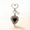 Heart Keychain, Alloy with Red or Black Inlay and Pearl-Look Bead, Heart or Round Clasp