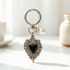 Heart Keychain, Alloy with Red or Black Inlay and Pearl-Look Bead, Heart or Round Clasp