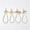 Beaded Wristlet Keychain, Pearl-Look Beads with Heart or Shell Charm, Gold-Tone Clasp