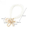 Beaded Wristlet Keychain, Pearl-Look Beads with Heart or Shell Charm, Gold-Tone Clasp