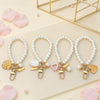 Beaded Wristlet Keychain, Pearl-Look Beads with Heart or Shell Charm, Gold-Tone Clasp