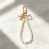 Beaded Wristlet Keychain, Pearl-Look Beads with Heart or Shell Charm, Gold-Tone Clasp