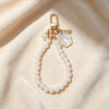 Beaded Wristlet Keychain, Pearl-Look Beads with Heart or Shell Charm, Gold-Tone Clasp