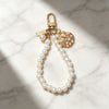Beaded Wristlet Keychain, Pearl-Look Beads with Heart or Shell Charm, Gold-Tone Clasp