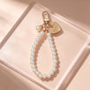 Beaded Wristlet Keychain, Pearl-Look Beads with Heart or Shell Charm, Gold-Tone Clasp