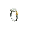 Lotus Flower Open Ring for Women, Silver-Tone Band with Gold-Tone Seated Figure Accent