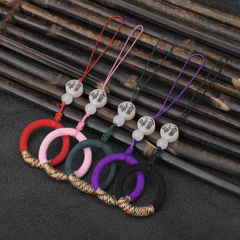 Woven Ring Phone Charm, Nylon Cord with Multicolored Thread Detail, 5 Colors