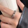 Open Band Ring, Copper with Clear Accents, Antique Silver-Tone Bamboo or Vine Design