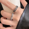 Open Band Ring, Copper with Clear Accents, Antique Silver-Tone Bamboo or Vine Design