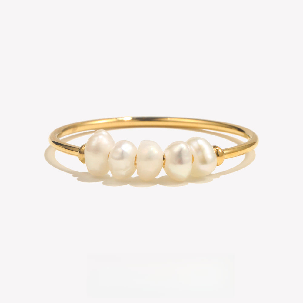 Gold Plated Stainless Steel Freshwater Pearls Rings For Women - Image 1