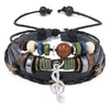 Multi-Layer Beaded Cord Bracelet, Woven Bands with Musical Note Pendant in Black or Brown - Product view 1
